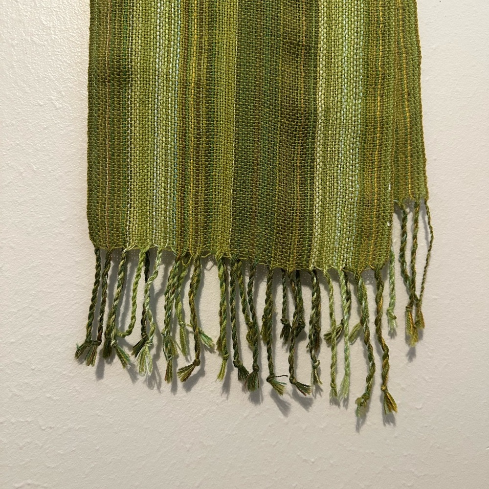 100% Alpaca Green Striped Scarf – Jallu Uña (Made in Bolivia)